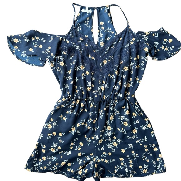 Maurices Blue and Yellow Jumpsuit with Floral Design Size M - Picture 2 of 11